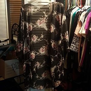 Black duster kimono with Skull and flowers